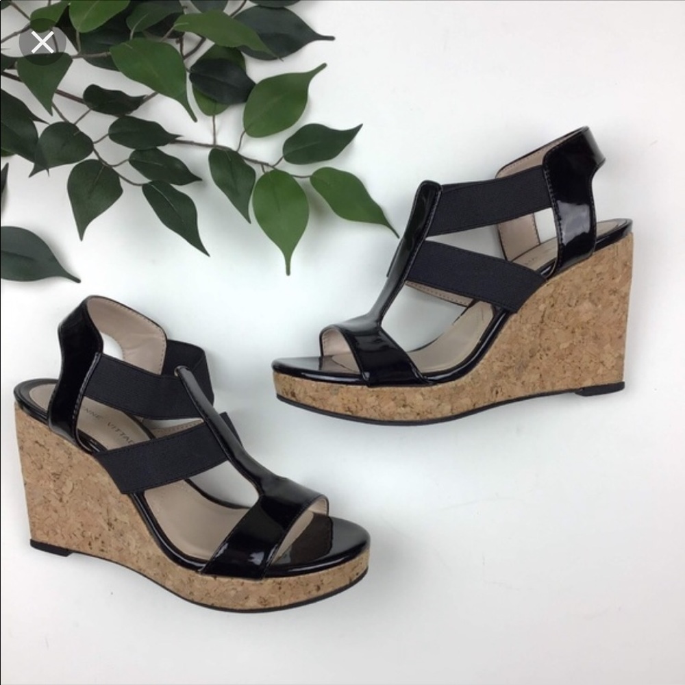 Adrienne Vittadini Patent Faux Leather Black Wedge